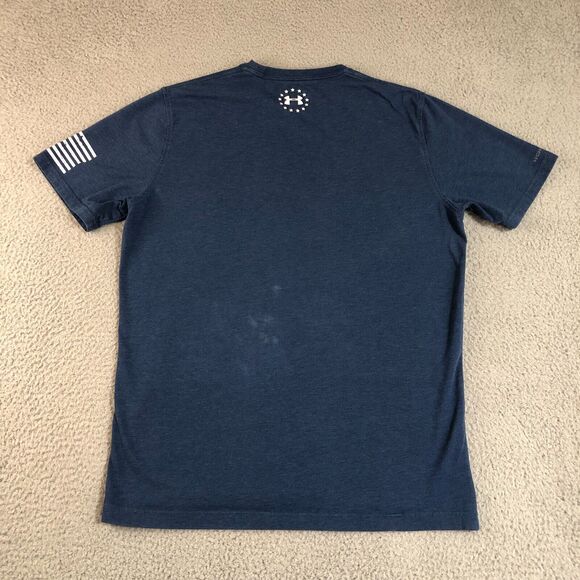 Under Armour Shirt Men Medium Blue Charged Heatgear Graphic Skull Anchor Logo - Picture 9 of 11